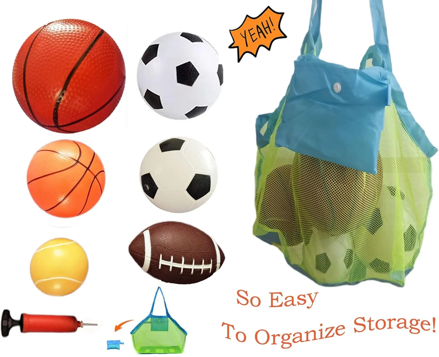 Soft Sports Balls Set for Kids Various Size of Soccer Ball, Basketball, Football,Tennis Ball,Volleyball with Hand Pump