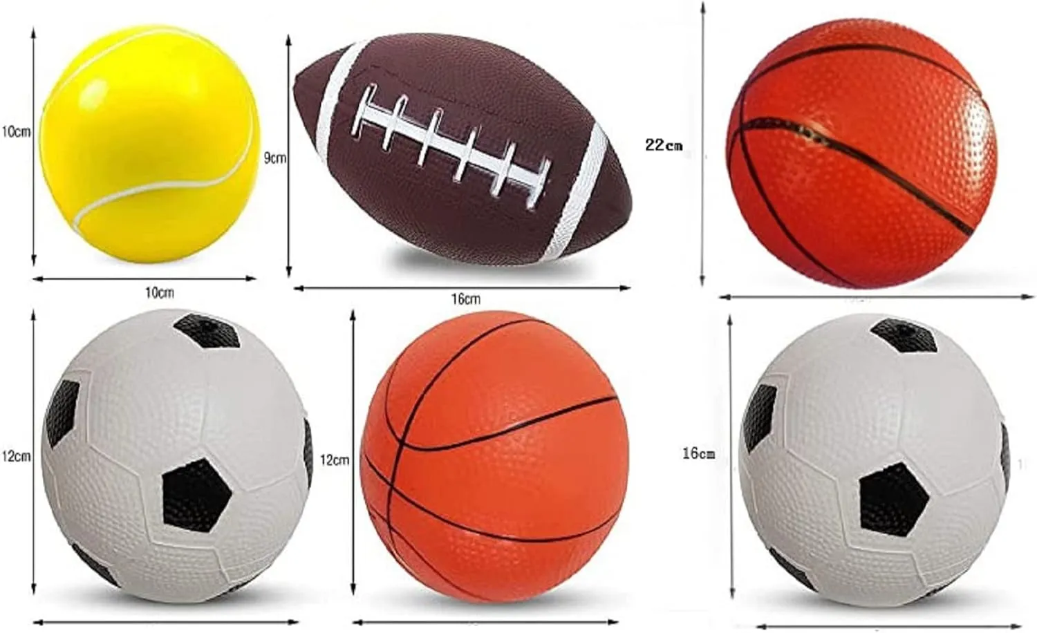 Soft Sports Balls Set for Kids Various Size of Soccer Ball, Basketball, Football,Tennis Ball,Volleyball with Hand Pump