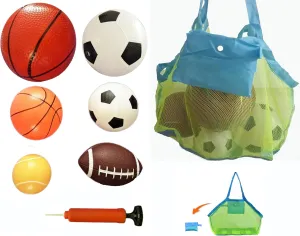 Soft Sports Balls Set for Kids Various Size of Soccer Ball, Basketball, Football,Tennis Ball,Volleyball with Hand Pump