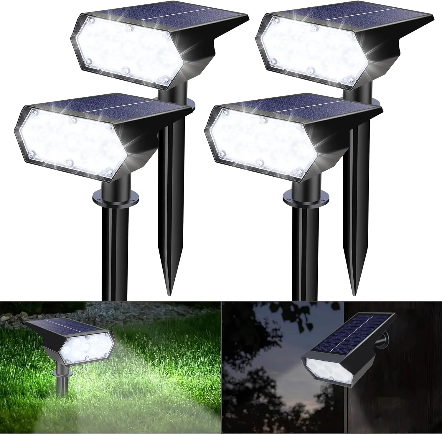 Solar Spot Light Outdoor, 49 LED Lights for Outside, 2 Modes Solar Powered Spotlights, Waterproof Pathway Light for Garden Yard Walkway Driveway Landscape Decorations (4 Pack-Cool White)