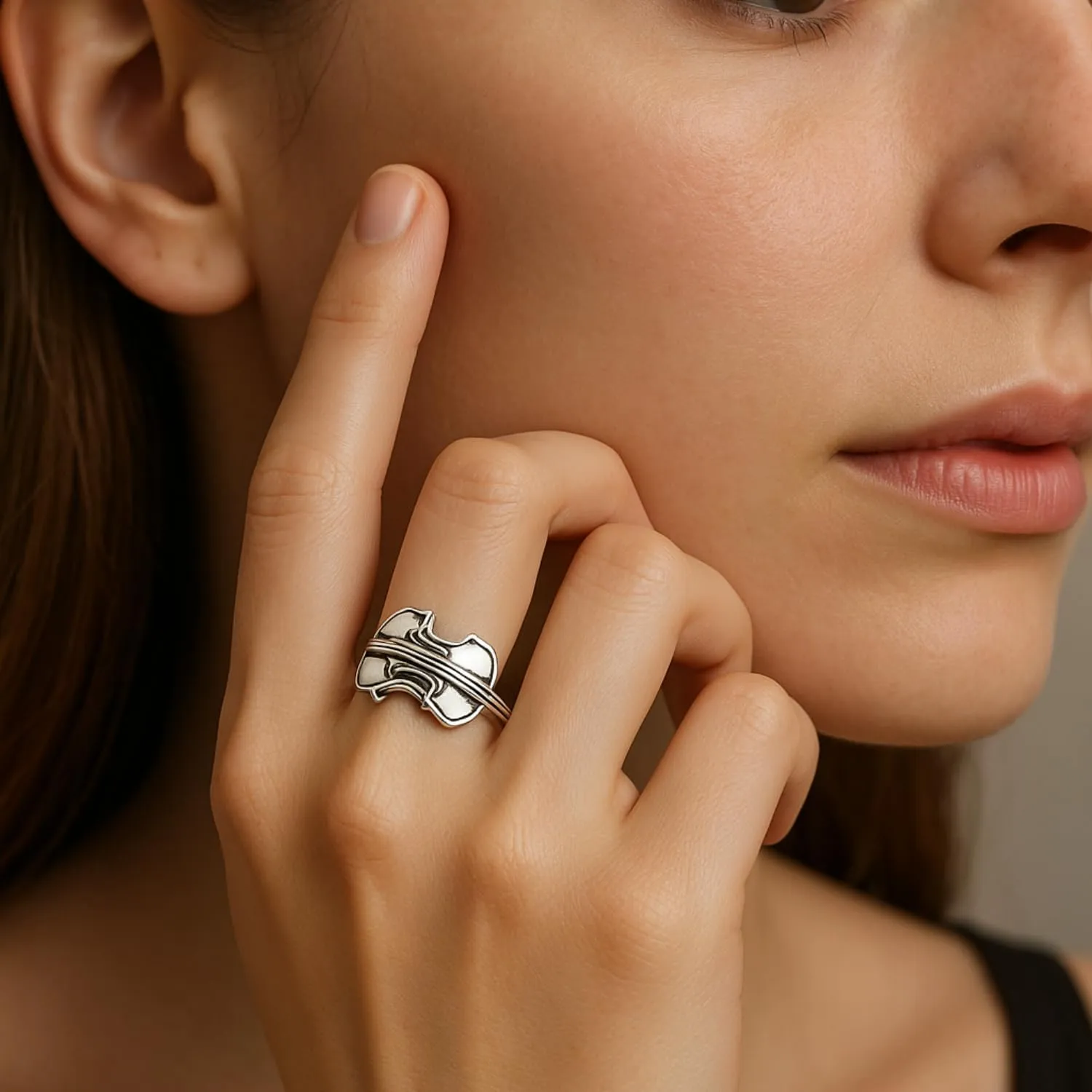 Solid 925 Sterling Silver Vintage Infinity Bow, Musical Guitar, Hammered Band Mens, Women's Stackable Rings | Statement, Spring Season Ring | Unisex Stacking Ring Bands | Graduation Gift