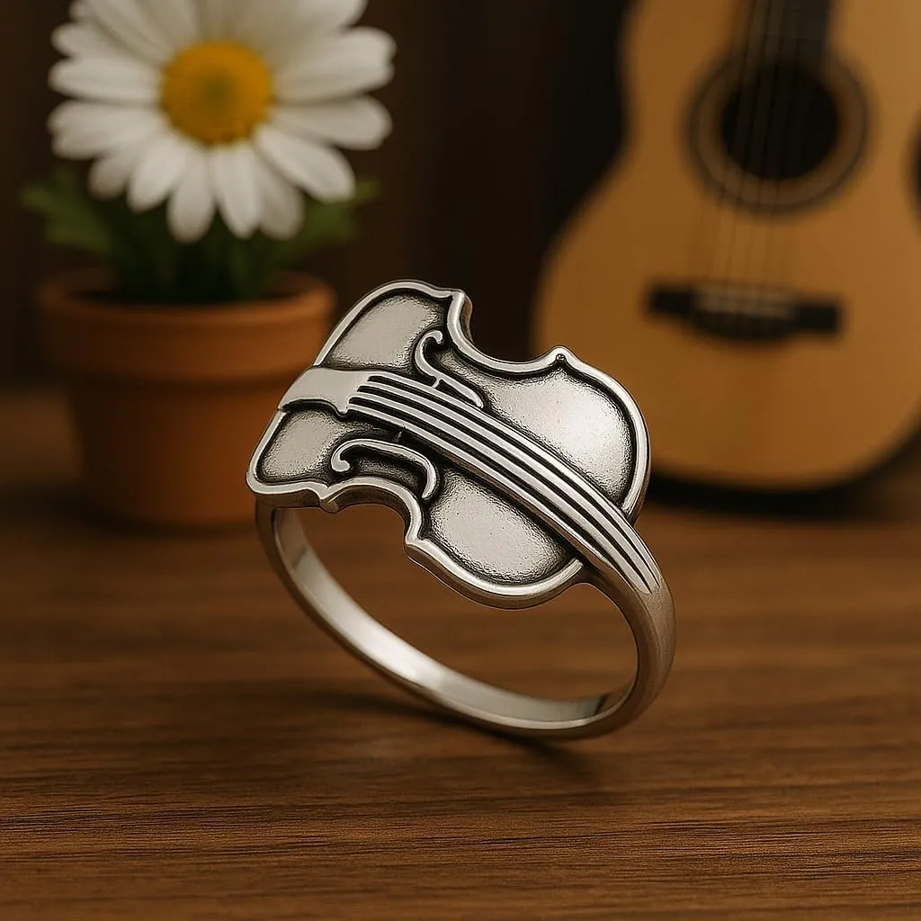 Solid 925 Sterling Silver Vintage Infinity Bow, Musical Guitar, Hammered Band Mens, Women's Stackable Rings | Statement, Spring Season Ring | Unisex Stacking Ring Bands | Graduation Gift