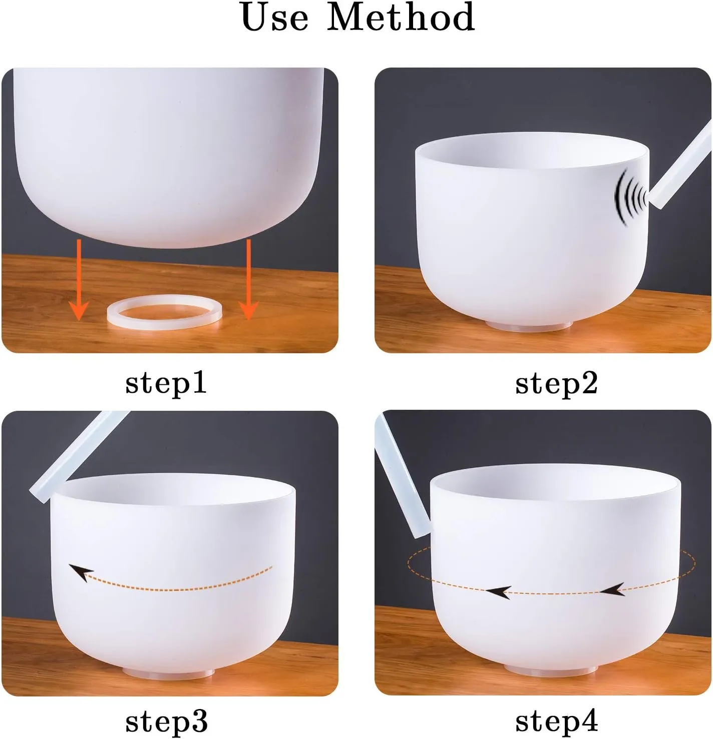 SOLSHINE Crystal Singing Bowl 8 Inches 432Hz C Note Root Chakra Frosted Quartz, With Free Crystal Forward And O-ring Sound Repairer