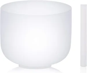 SOLSHINE Crystal Singing Bowl 8 Inches 432Hz C Note Root Chakra Frosted Quartz, With Free Crystal Forward And O-ring Sound Repairer