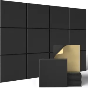 Sonicism 12 Pack Acoustic Wall Panels with Self-Adhesive, 12" X 12" X 0.4" Sound Proof Foam Panels, Decorative Soundproof Wall Panels, Sound Proof Absorbing Tiles for Home & Offices, Black