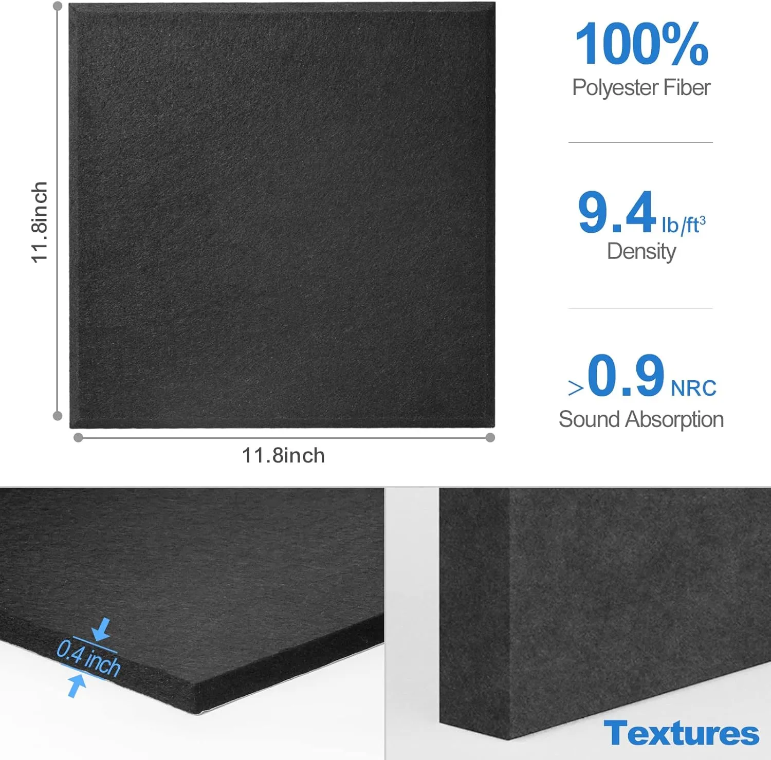 Sonicism 12 Pack Acoustic Wall Panels with Self-Adhesive, 12" X 12" X 0.4" Sound Proof Foam Panels, Decorative Soundproof Wall Panels, Sound Proof Absorbing Tiles for Home & Offices, Black