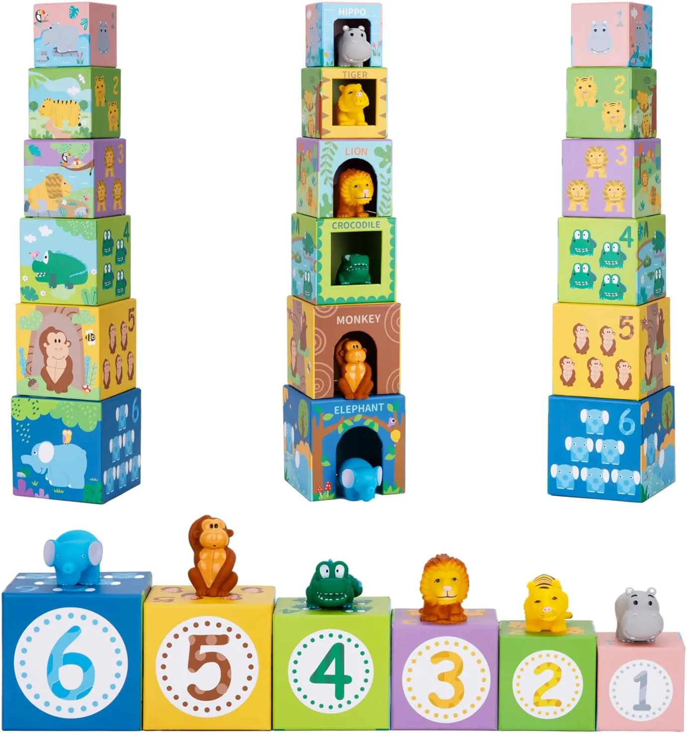 Sorting and Stacking Toys Blocks for Toddlers 1-3, Soft Safari Animal Bath Toys Age 2-4, Numbers Nesting Stackable Toys for Baby 12-18 Months, Montessori Toys Gifts for 1 2 3 Year Old Boys Girls