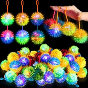 Sotiff 100 Pcs Light up Ball Spiky LED Bouncy Ball Valentines Flashing Squeaky Toy Rubber Sensory Toy Carnival Prizes Grad Party Favor Goodie Bag Fillers Stocking Stuffers Gifts