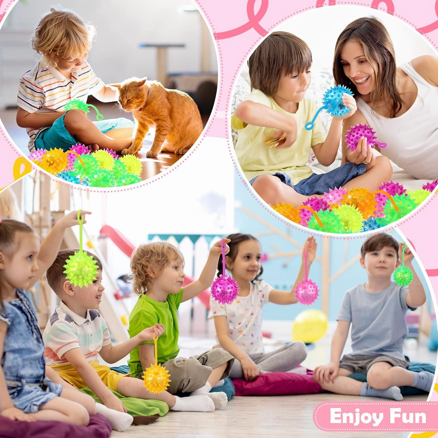 Sotiff 18 Pcs Light up Ball Spiky LED Bouncy Ball Flashing Squeaky Multicolor Puffer Toy Rubber Sensory Toy Carnival Prizes Bulk Party Favors for Teens, Adults, Children