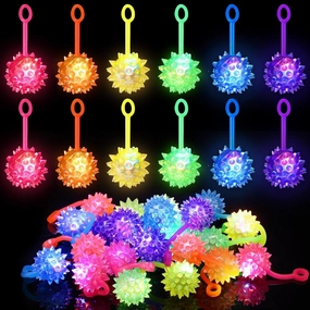 Sotiff 30 Pcs Mini Light up Ball Spiky LED Bouncy Flashing Ball Multicolor Stress Relief Balls Rubber Sensory Glow Balls Carnival Prizes Bulk Items Gifts Birthday Party Favors, 1. 5 Inch