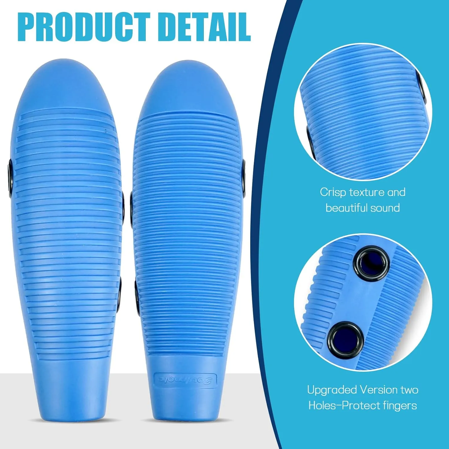 Soulmate Fish Guiro Instrument 3.9" x 13" Latin Percussion with 2 Scrapers, Professional Guiro Shaker for Beginners, Live Performances, and Musical Training, Blue