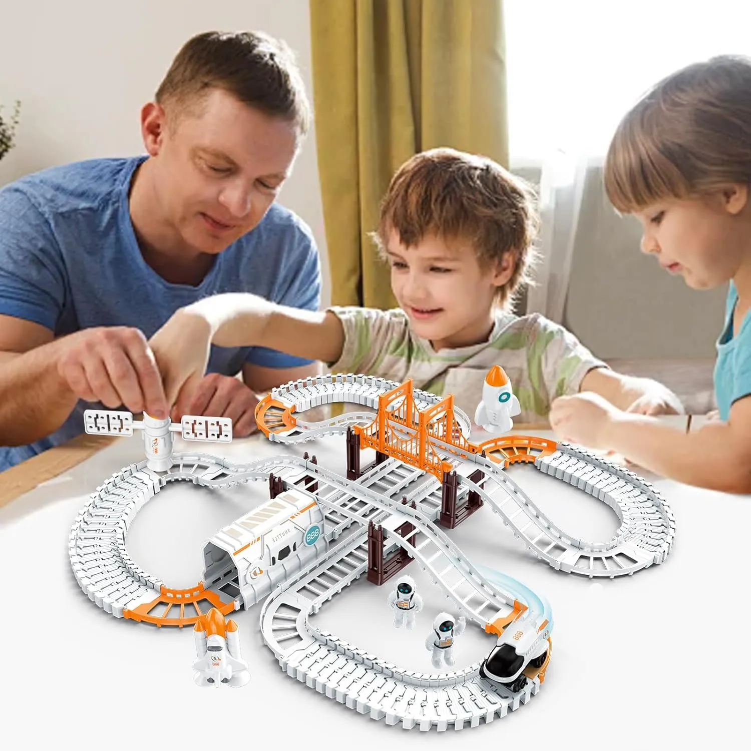 Space Train Track Set -128 Piece Set DIY Assembled Track Battery Powered Spacecraft Satellite Astronaut Birthday Toys Suitable for Children Over 3 Years Old Halloween