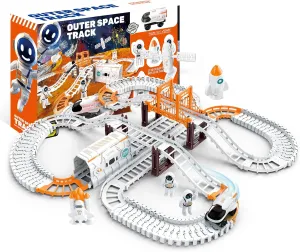 Space Train Track Set -128 Piece Set DIY Assembled Track Battery Powered Spacecraft Satellite Astronaut Birthday Toys Suitable for Children Over 3 Years Old Halloween