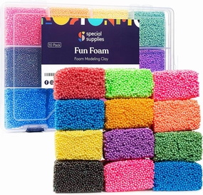Special Supplies Fun Foam Modeling Foam Beads Play Kit, 12 Blocks Children’s Educational Clay for Arts Crafts Kindergarten, Preschool Kids Toys Develop Creativity, Motor Skills, Reusable Container