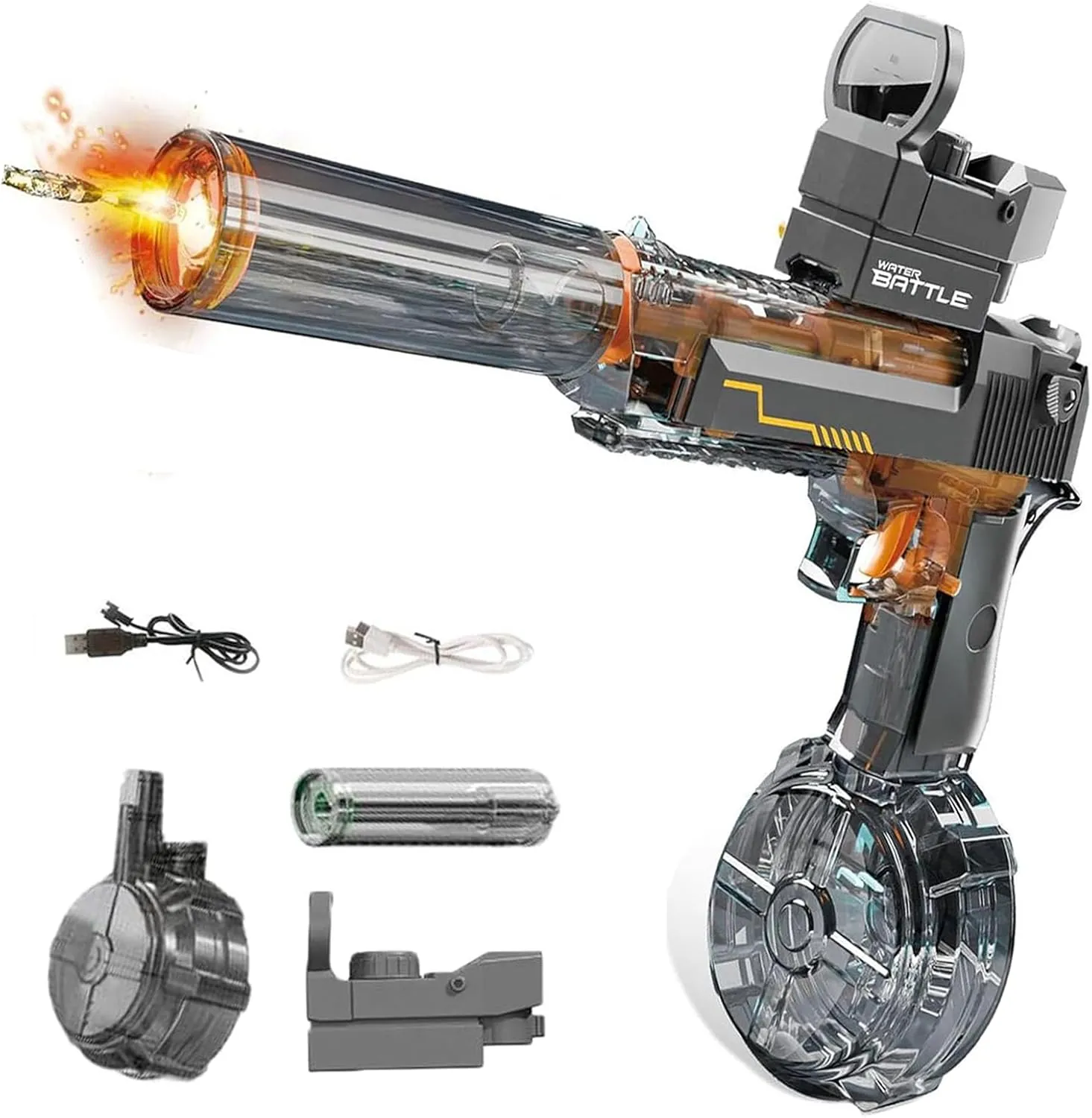 Splasher X Water Gun, Splasher Water Gun, Electric Water Toys with Flash, Electric Long-Range Large Capacity Waters Toys (Gray)