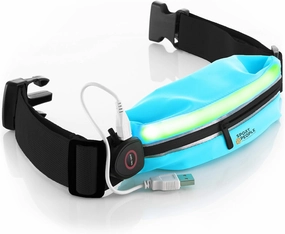 sport2people LED Reflective Running Belt Pouch with USB Rechargeable Light, Reflective Running Gear for Men, Women,Phone Holder for Runners,Visibility Running Safety Lights Belt for Safe Night Running