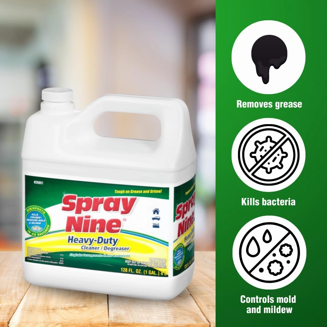 Spray Nine 26801-4PK Heavy Duty Cleaner, Degreaser & Disinfectant for Home, Yard Equipment, Automotive & More - Refill for Spray Bottle 1 Gallon (Pack of 4)