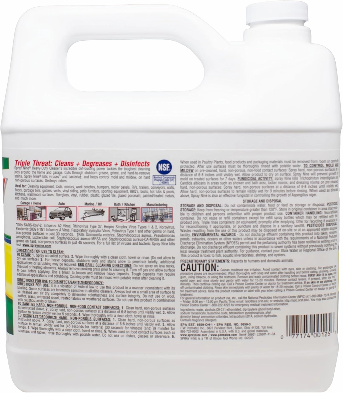 Spray Nine 26801-4PK Heavy Duty Cleaner, Degreaser & Disinfectant for Home, Yard Equipment, Automotive & More - Refill for Spray Bottle 1 Gallon (Pack of 4)