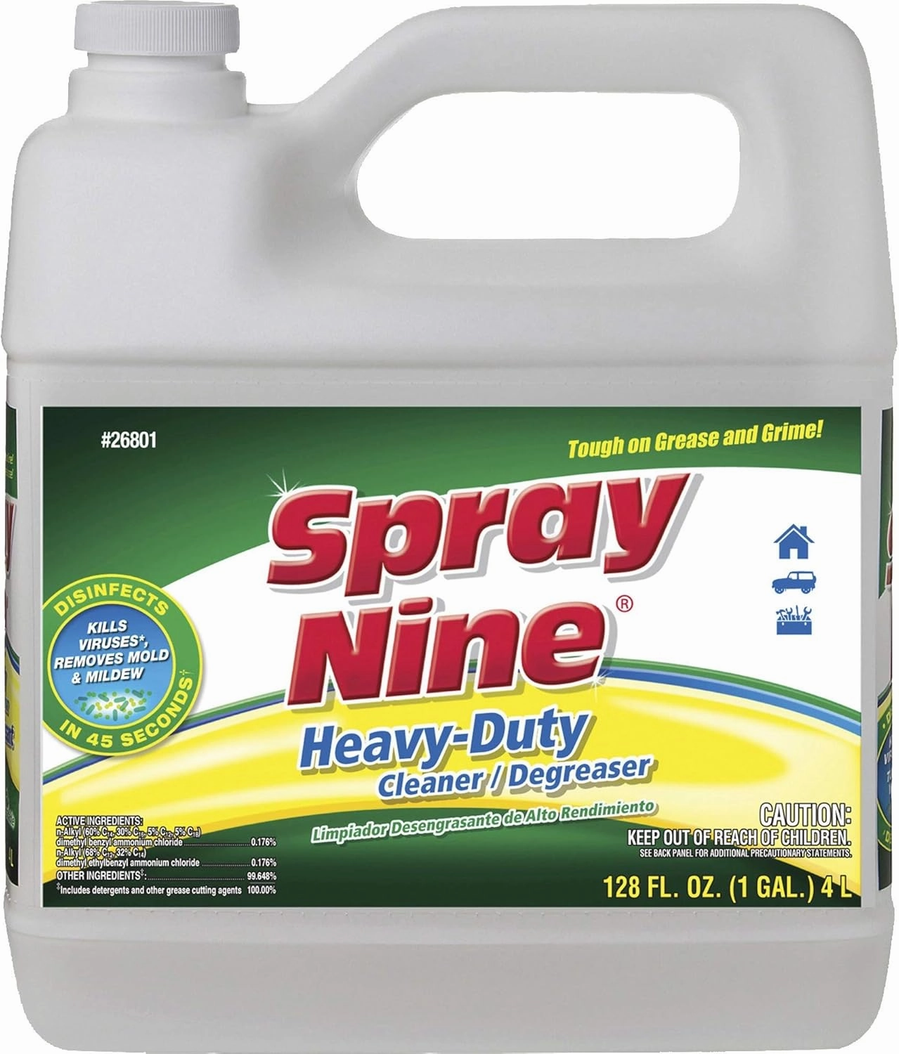 Spray Nine 26801-4PK Heavy Duty Cleaner, Degreaser & Disinfectant for Home, Yard Equipment, Automotive & More - Refill for Spray Bottle 1 Gallon (Pack of 4)