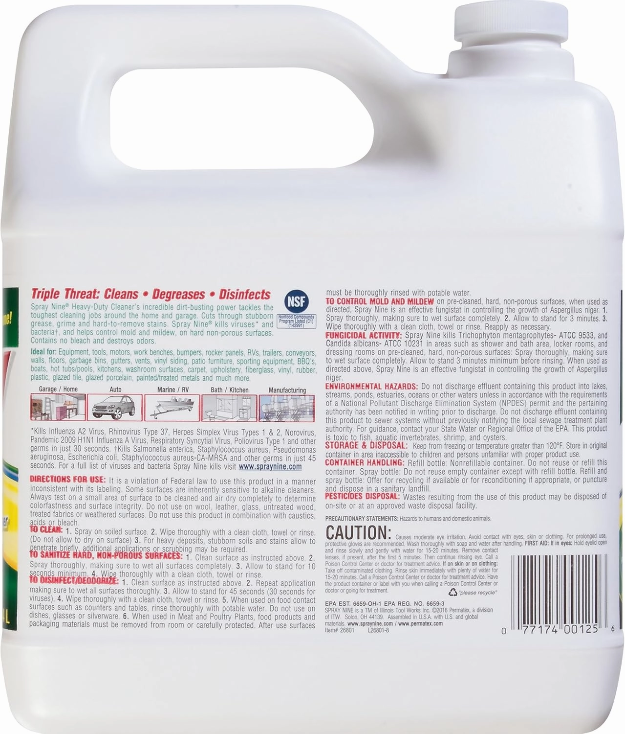 Spray Nine 26801-4PK Heavy Duty Cleaner, Degreaser & Disinfectant for Home, Yard Equipment, Automotive & More - Refill for Spray Bottle 1 Gallon (Pack of 4)