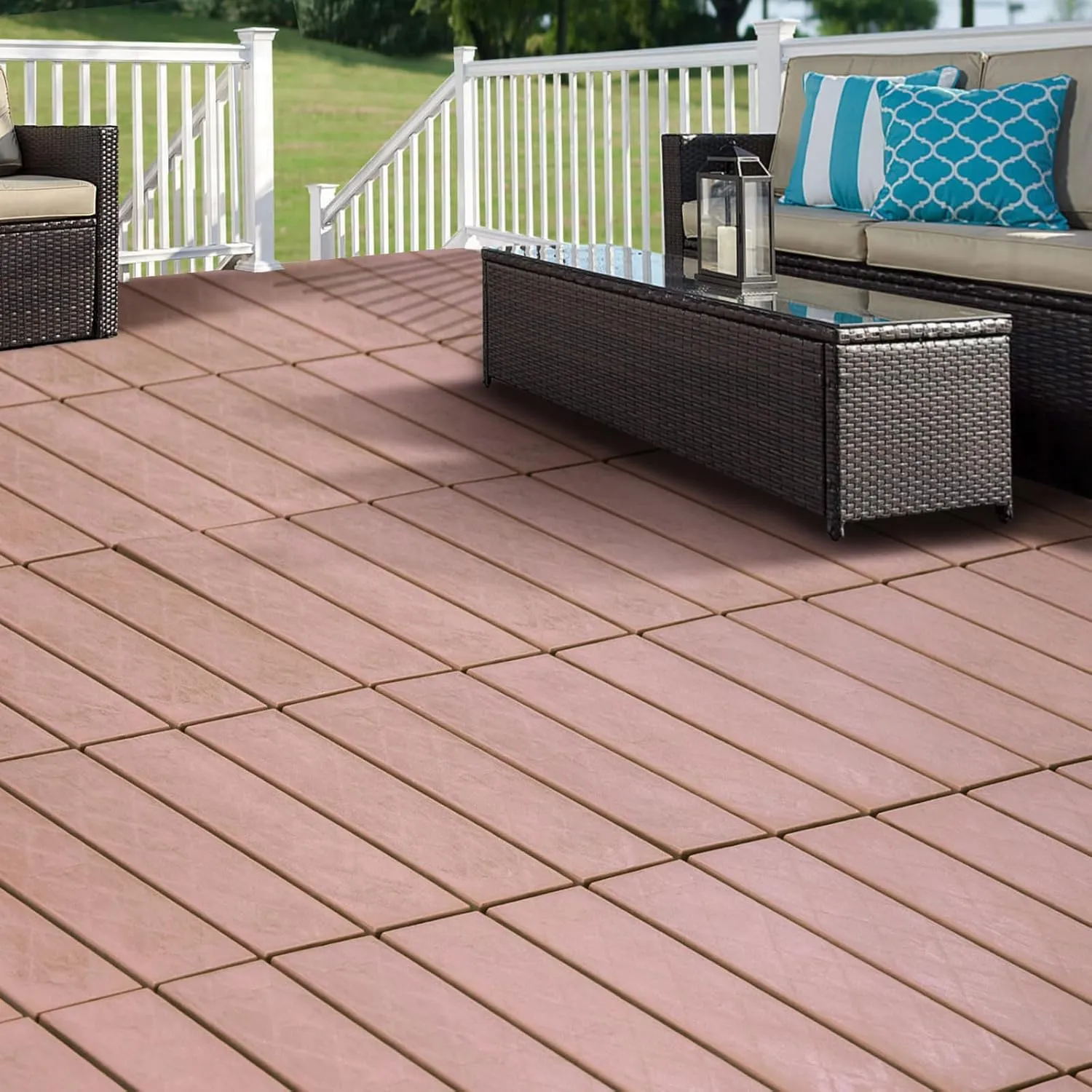 Spurtar Plastic Interlocking Deck Tiles - 9 Pack 11.3" x 11.3" Decking Tiles Outdoor Waterproof Easy Snap for Back Yard, Patio Flooring, Pool, Apartment Balcony Decorations, All Weather Use, Brown