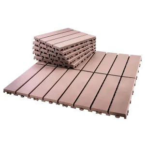 Spurtar Plastic Interlocking Deck Tiles - 9 Pack 11.3" x 11.3" Decking Tiles Outdoor Waterproof Easy Snap for Back Yard, Patio Flooring, Pool, Apartment Balcony Decorations, All Weather Use, Brown