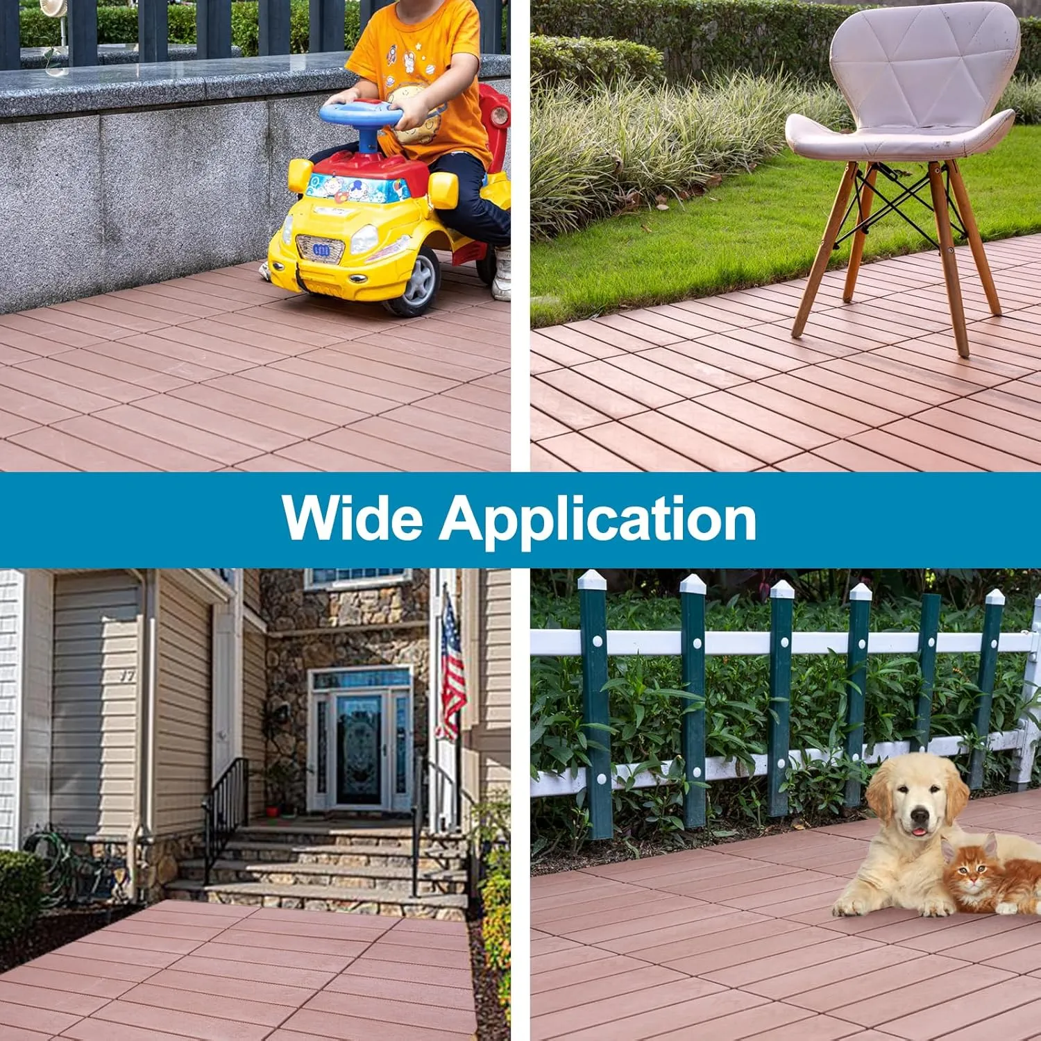 Spurtar Plastic Interlocking Deck Tiles - 9 Pack 11.3" x 11.3" Decking Tiles Outdoor Waterproof Easy Snap for Back Yard, Patio Flooring, Pool, Apartment Balcony Decorations, All Weather Use, Brown