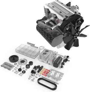 ST-NF2 Mini Air-Cooled Engine Model Kit, Inline Double-Cylinder Four-Stroke, DIY Assembly Engine Model, Works for Adults (Silver)