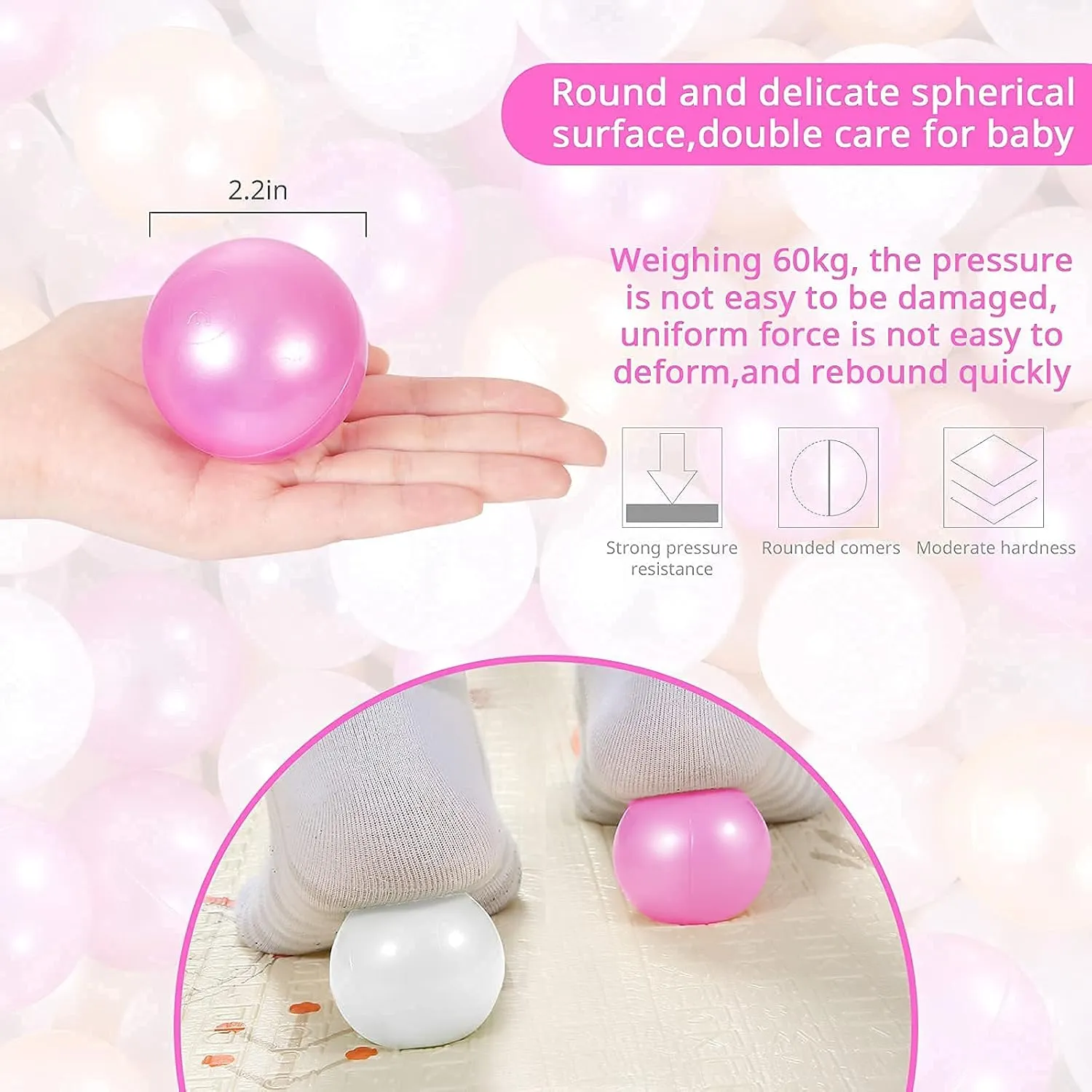 STARBOLO Ball Pit Balls Pack of 100 - BPA&Phthalate Free Non-Toxic Crush Proof Play Pit Soft Plastic Ball for 1 2 3 4 5 Years Old Toddlers Baby Kids Birthday Pool Tent Party