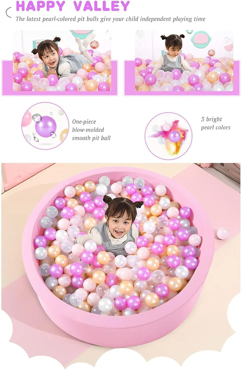 STARBOLO Ball Pit Balls Pack of 100 - BPA&Phthalate Free Non-Toxic Crush Proof Play Pit Soft Plastic Ball for 1 2 3 4 5 Years Old Toddlers Baby Kids Birthday Pool Tent Party