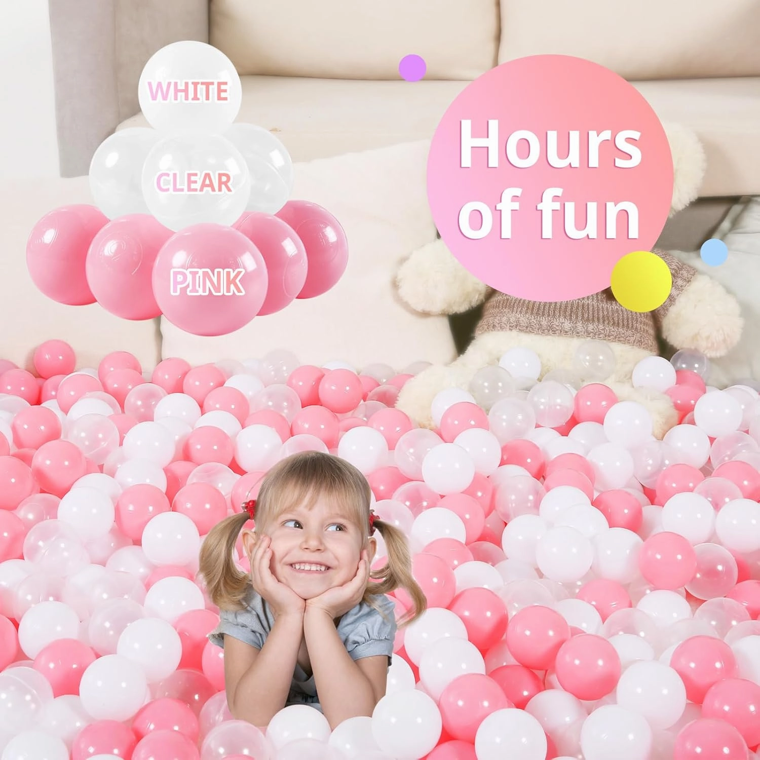 STARBOLO Ball Pit Balls Pack of 100 - BPA&Phthalate Free Non-Toxic Crush Proof Play Pit Soft Plastic Ball for 1 2 3 4 5 Years Old Toddlers Baby Kids Birthday Pool Tent Party