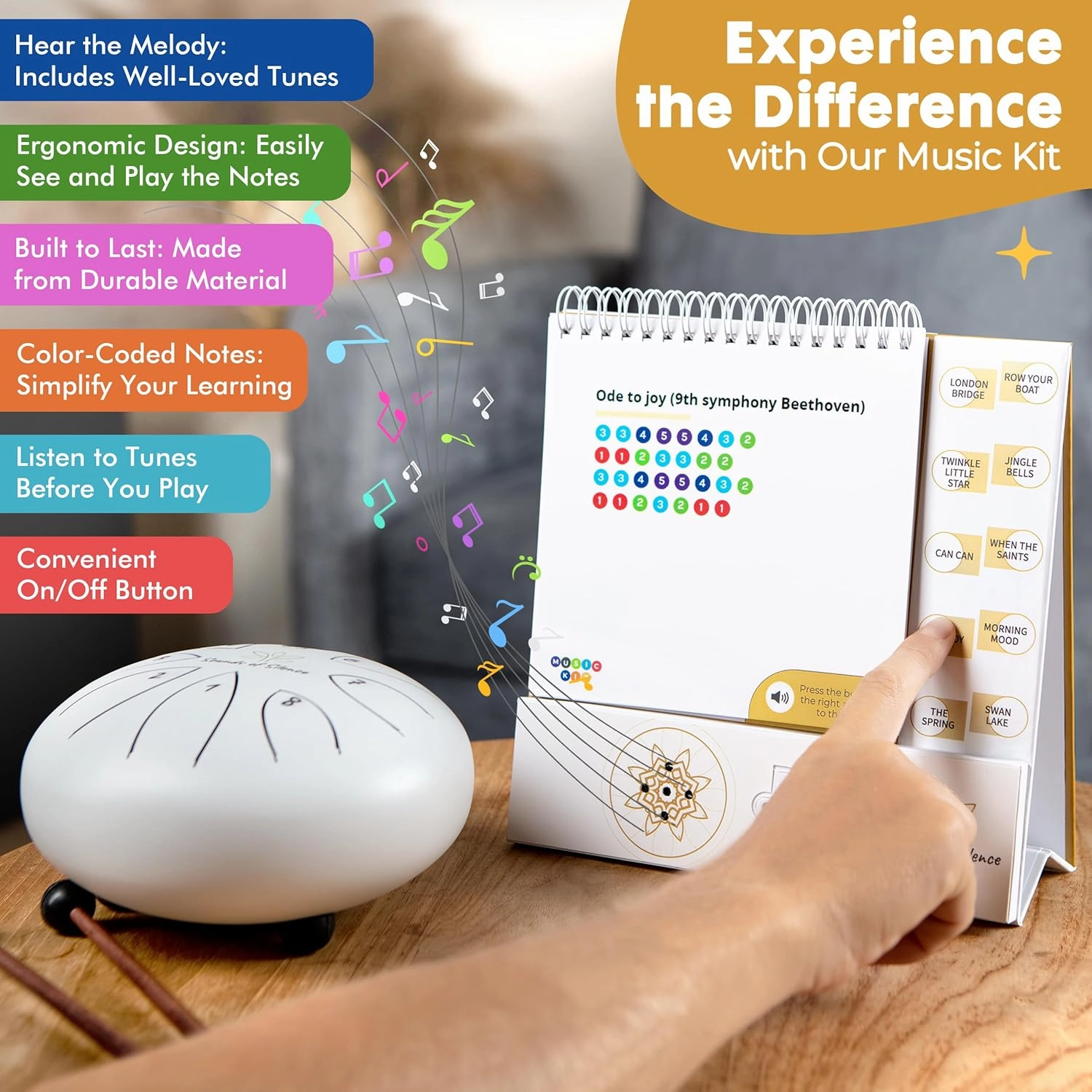 Steel Tongue Drum Music Kit with Audio Songbook Stand, Listen And Play Popular Tunes, Gifts for Music Lovers, Steel Drum For Kids And Adults, Music Therapy Tools, Musical Gift