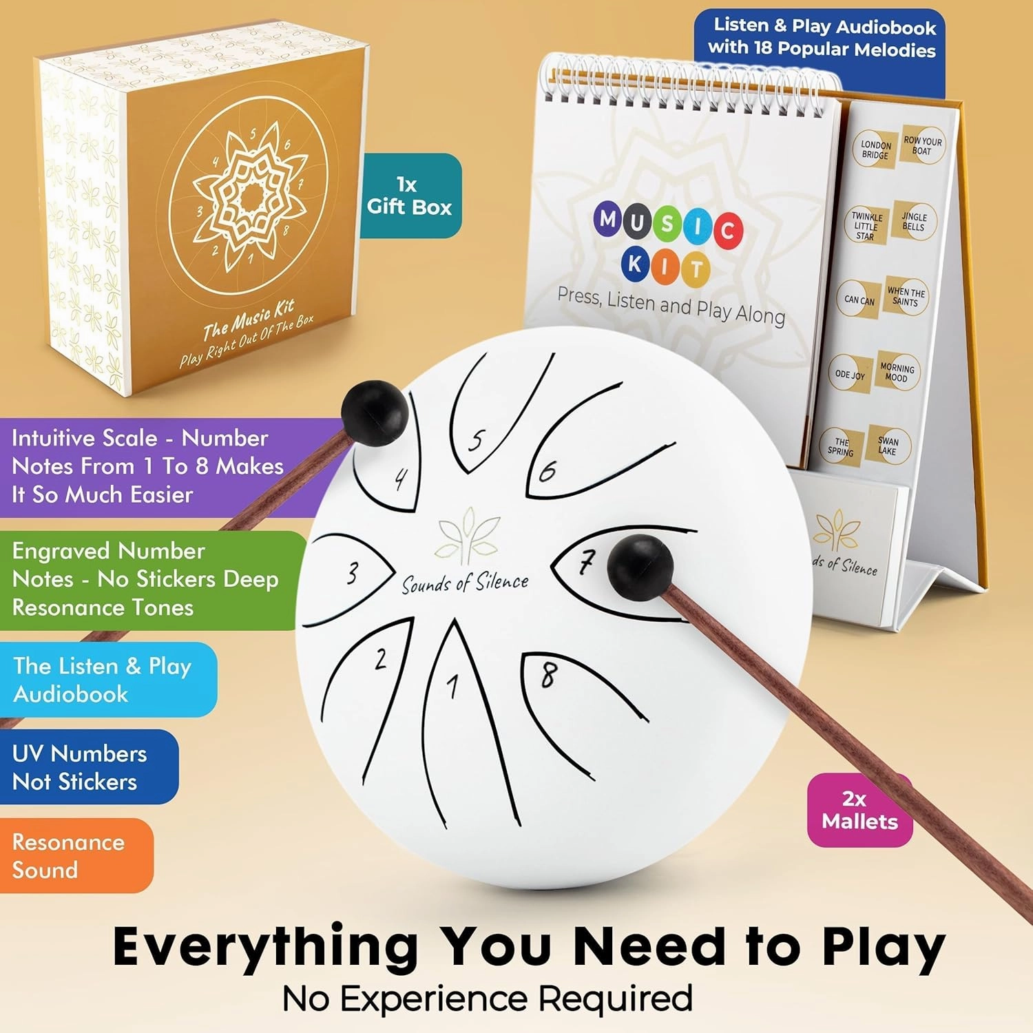 Steel Tongue Drum Music Kit with Audio Songbook Stand, Listen And Play Popular Tunes, Gifts for Music Lovers, Steel Drum For Kids And Adults, Music Therapy Tools, Musical Gift