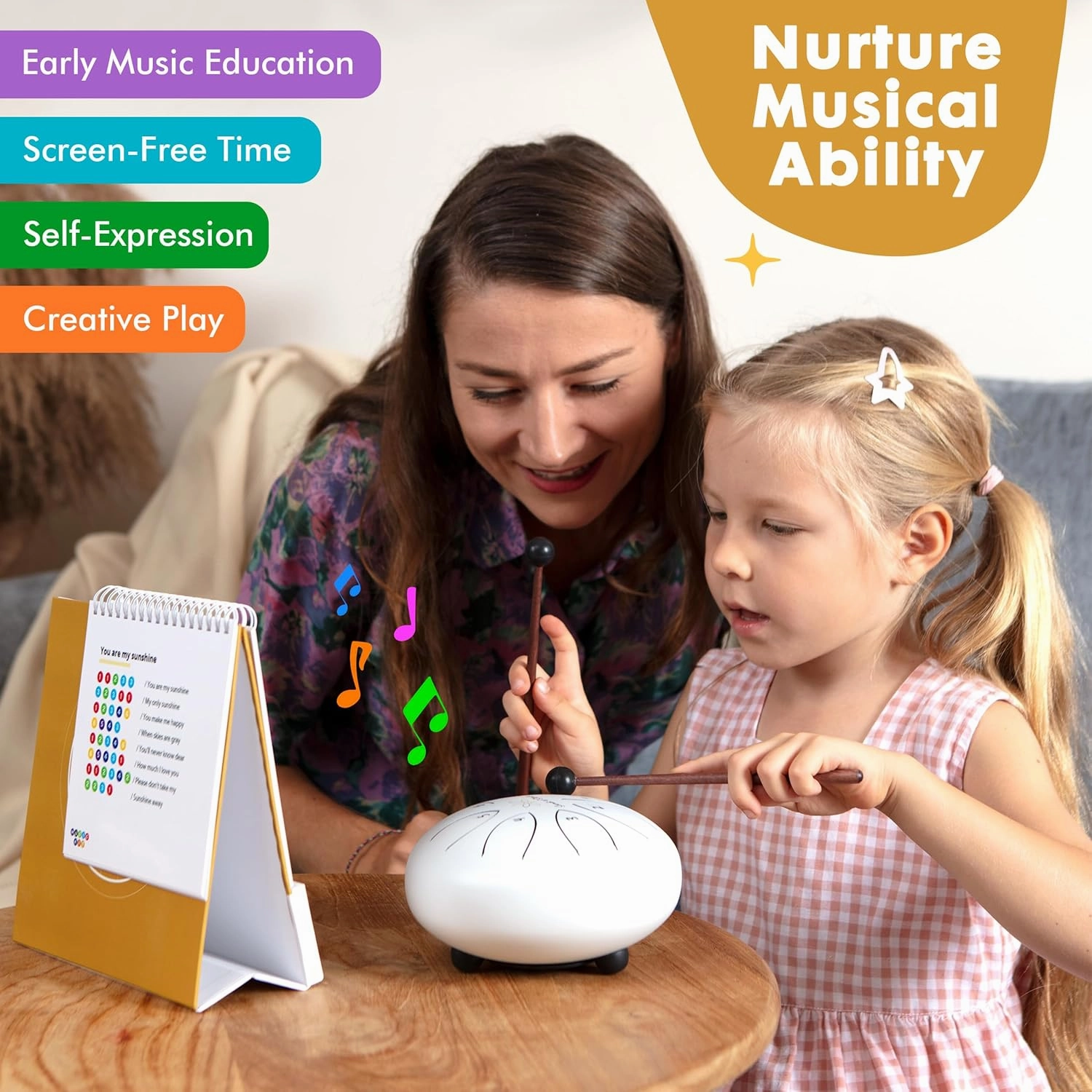 Steel Tongue Drum Music Kit with Audio Songbook Stand, Listen And Play Popular Tunes, Gifts for Music Lovers, Steel Drum For Kids And Adults, Music Therapy Tools, Musical Gift