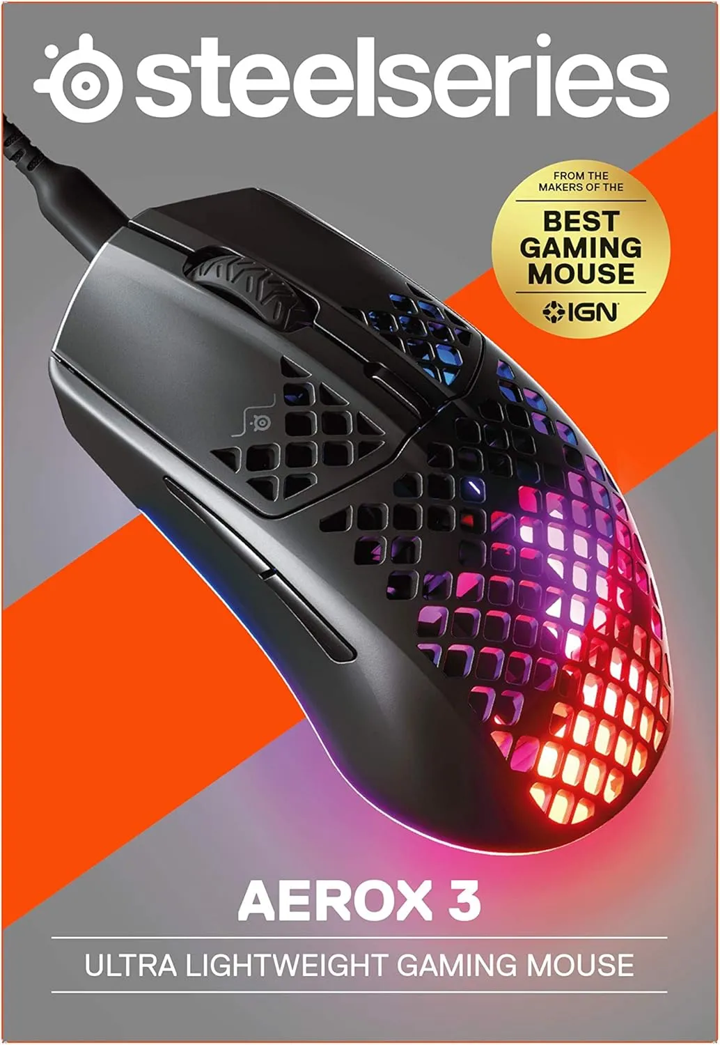 SteelSeries Aerox 3 - Super Light Gaming Mouse - 8,500 CPI TrueMove Core Optical Sensor - Ultra-lightweight Water Resistant Design - Universal USB-C connectivity
