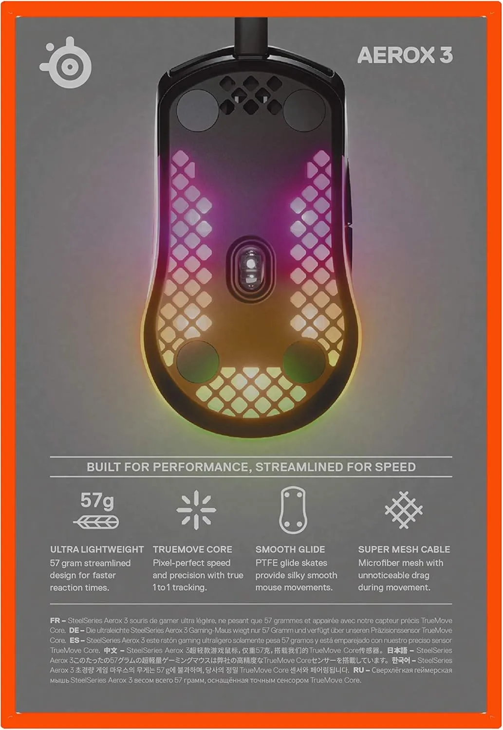 SteelSeries Aerox 3 - Super Light Gaming Mouse - 8,500 CPI TrueMove Core Optical Sensor - Ultra-lightweight Water Resistant Design - Universal USB-C connectivity