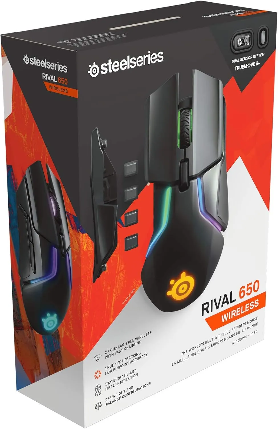 SteelSeries Rival 650 - Quantum Wireless Gaming Mouse - Rapid Charging Battery - Low 0.05 Lift-Off Distance - 256 Weight Configurations