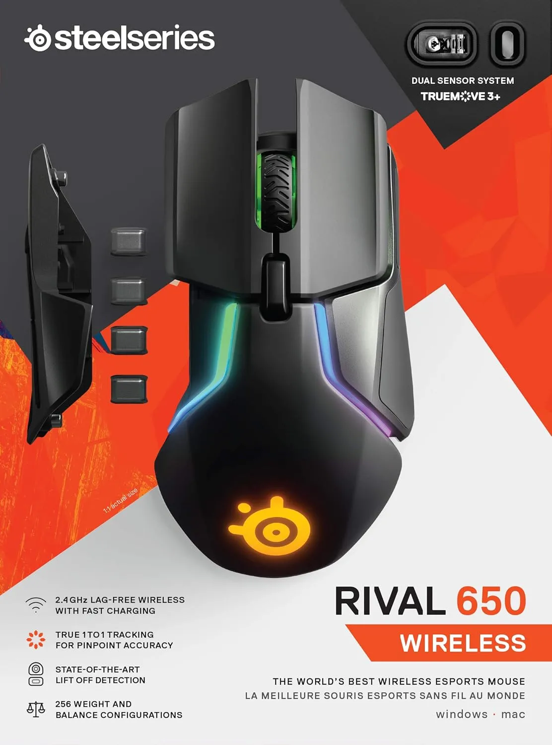 SteelSeries Rival 650 - Quantum Wireless Gaming Mouse - Rapid Charging Battery - Low 0.05 Lift-Off Distance - 256 Weight Configurations