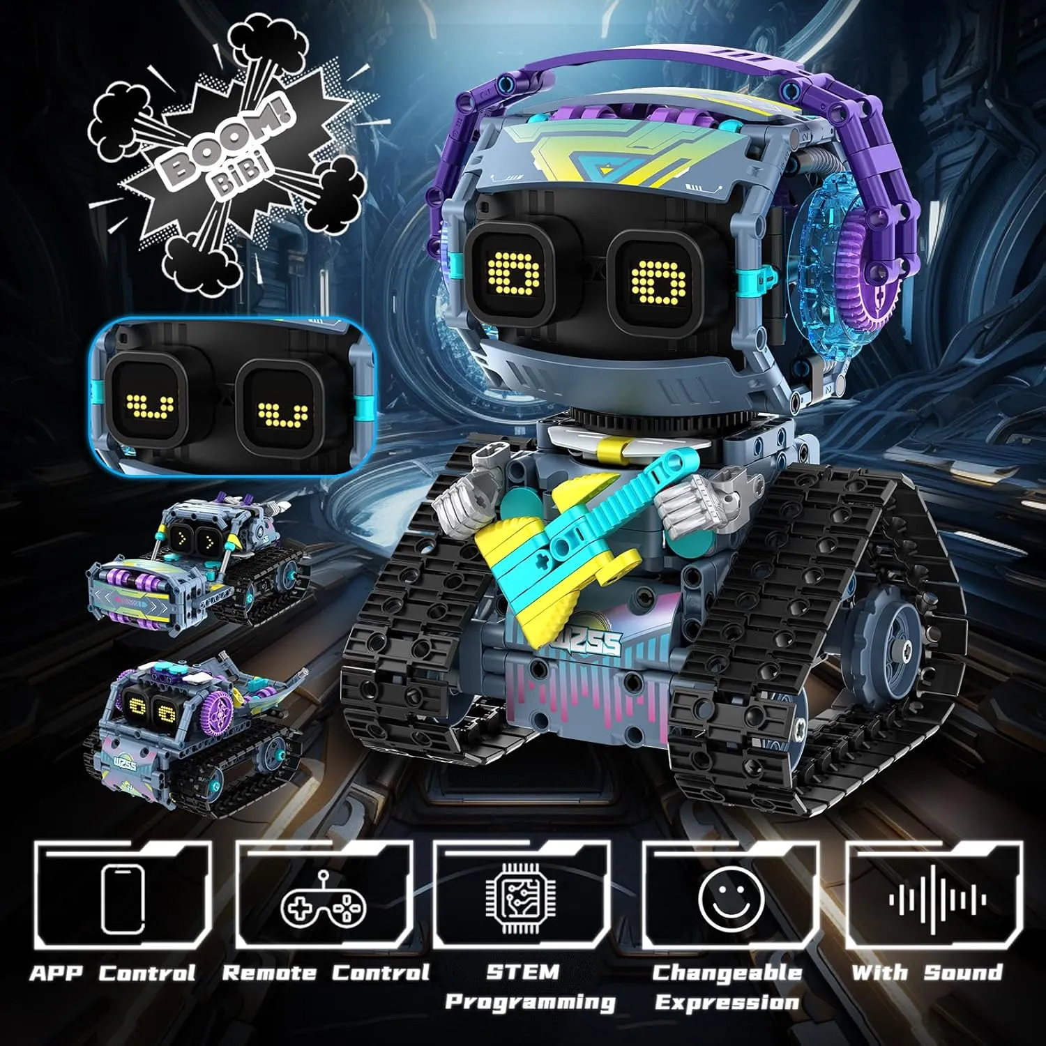 STEM Robot Building Kit, 3 in1 Remote & App-Controlled Robotic Toys, Robot Building Blocks Set with LED Eyes & Sound, Christmas Birthday Gifts for Boys Girls Age 6 7 8 9 10 11 12  Year Old (433 Pcs)
