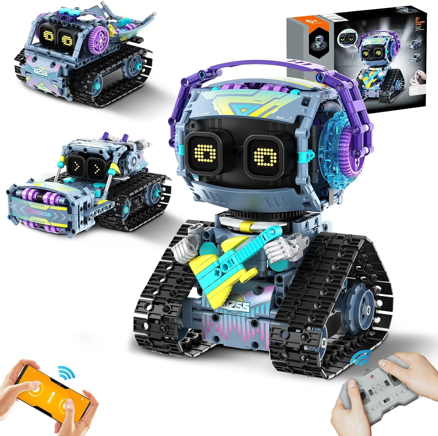 STEM Robot Building Kit, 3 in1 Remote & App-Controlled Robotic Toys, Robot Building Blocks Set with LED Eyes & Sound, Christmas Birthday Gifts for Boys Girls Age 6 7 8 9 10 11 12  Year Old (433 Pcs)