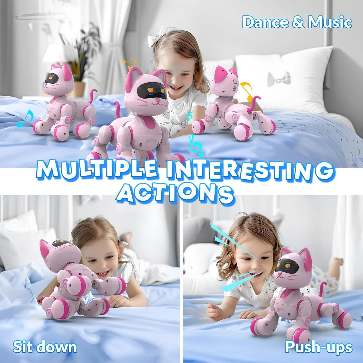 STEMTRON Programmable Remote Control Robot Cat Robot Dog for Kids, Interactive Robotic Dog Robotic Cat, Robo Dog Robo Cat, RC Robot with Touch Sensing, LED Eyes, Dance & Music