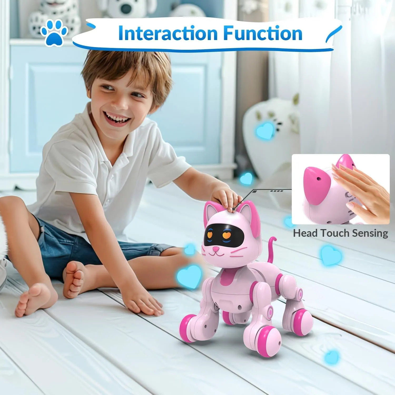 STEMTRON Programmable Remote Control Robot Cat Robot Dog for Kids, Interactive Robotic Dog Robotic Cat, Robo Dog Robo Cat, RC Robot with Touch Sensing, LED Eyes, Dance & Music