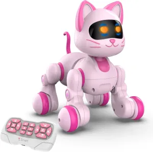 STEMTRON Programmable Remote Control Robot Cat Robot Dog for Kids, Interactive Robotic Dog Robotic Cat, Robo Dog Robo Cat, RC Robot with Touch Sensing, LED Eyes, Dance & Music