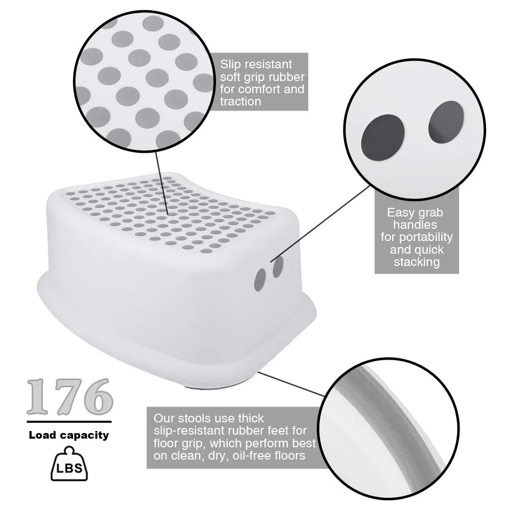 Step Stool for Kids (2 Pack), Toddlers Stool for Potty Training, Bathroom, Kitchen, Bedroom, Toy Room and Living Room. Toilet Stools with Soft Anti-Slip Grips for Safety, Stackable (Grey)