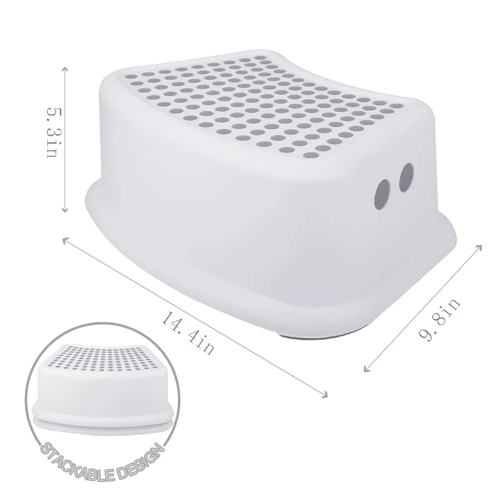 Step Stool for Kids (2 Pack), Toddlers Stool for Potty Training, Bathroom, Kitchen, Bedroom, Toy Room and Living Room. Toilet Stools with Soft Anti-Slip Grips for Safety, Stackable (Grey)