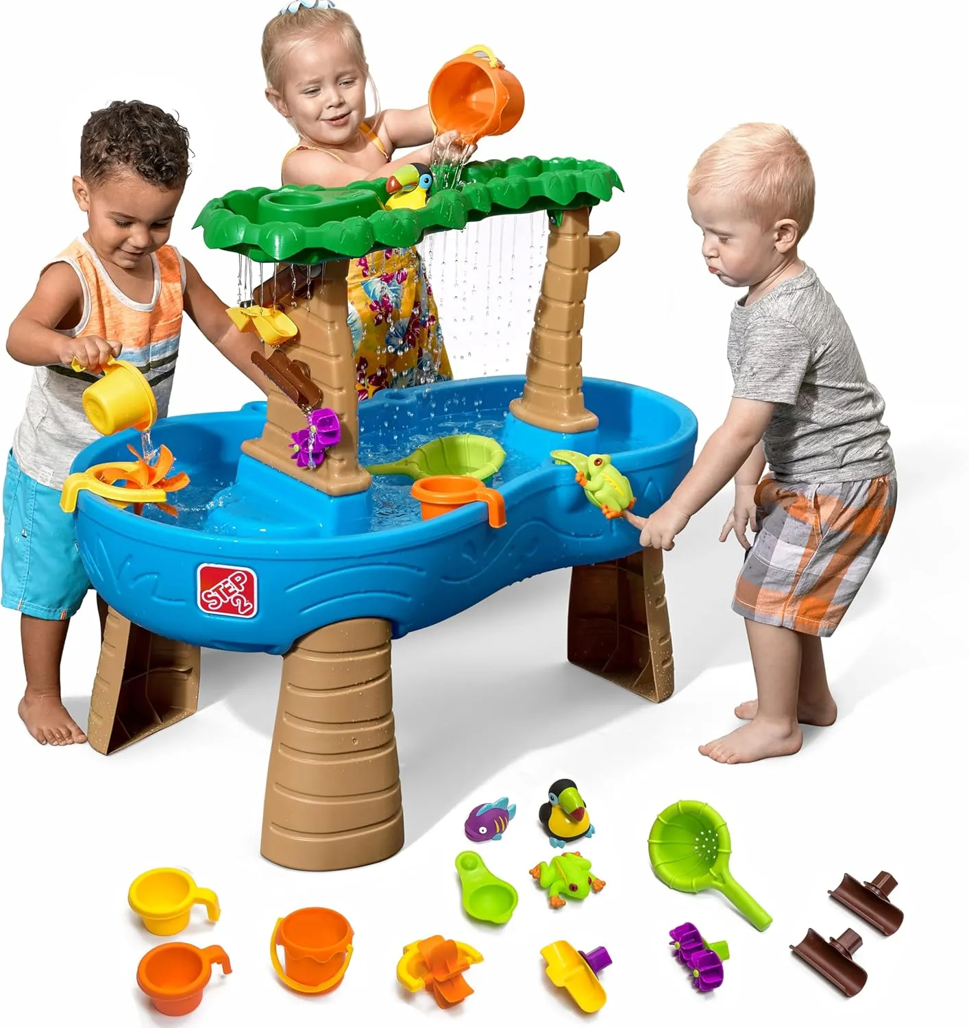 Step2 Tropical Rainforest Water Table, Kids Water and Sand Activity Sensory Playset, Summer Outdoor Toys, 13 Piece Water Toy Accessories, For Toddlers 1.5  Years Old, Blue & Brown