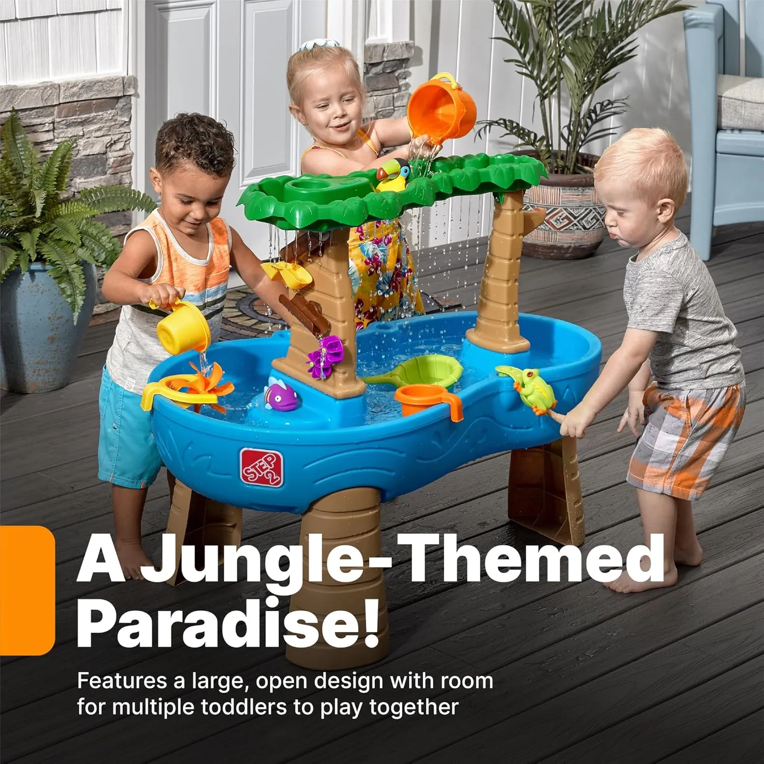 Step2 Tropical Rainforest Water Table, Kids Water and Sand Activity Sensory Playset, Summer Outdoor Toys, 13 Piece Water Toy Accessories, For Toddlers 1.5  Years Old, Blue & Brown