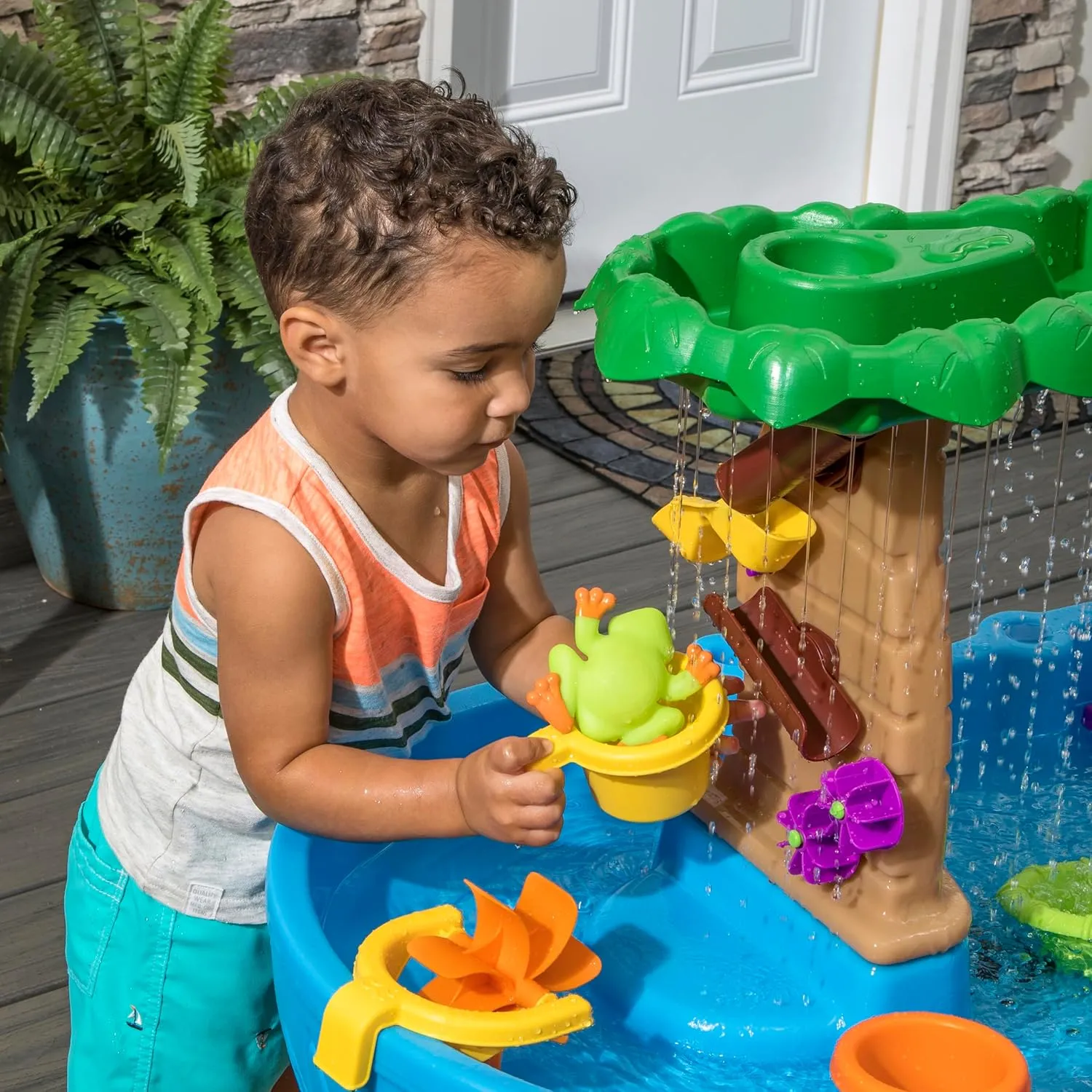 Step2 Tropical Rainforest Water Table, Kids Water and Sand Activity Sensory Playset, Summer Outdoor Toys, 13 Piece Water Toy Accessories, For Toddlers 1.5  Years Old, Blue & Brown