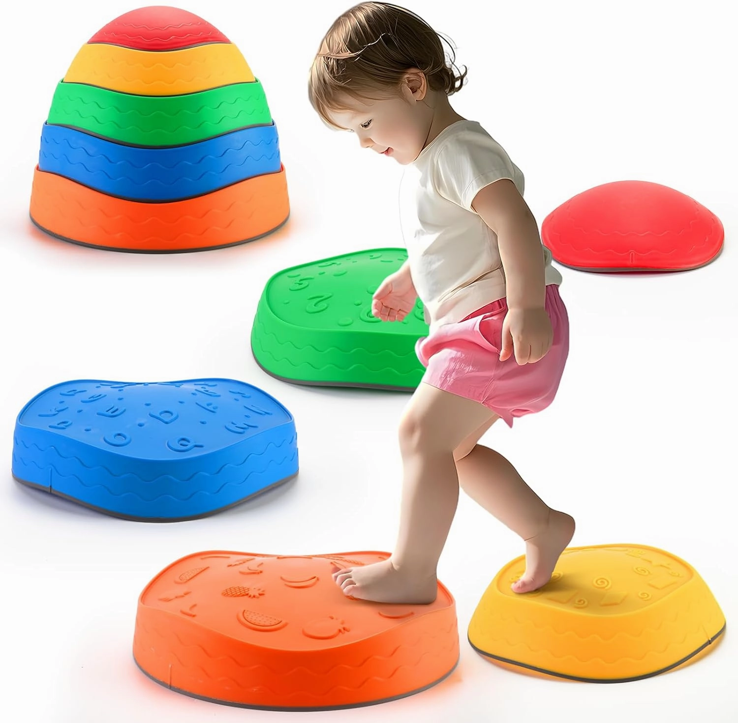 Stepping Stones for Kids - 5pcs Durable Non-Slip Toddler Stepping Stones for Promoting Toddler's Motor Balance Skills, Indoor & Outdoor Obstacle Course Game Toys for Toddler & Kids Age 3 
