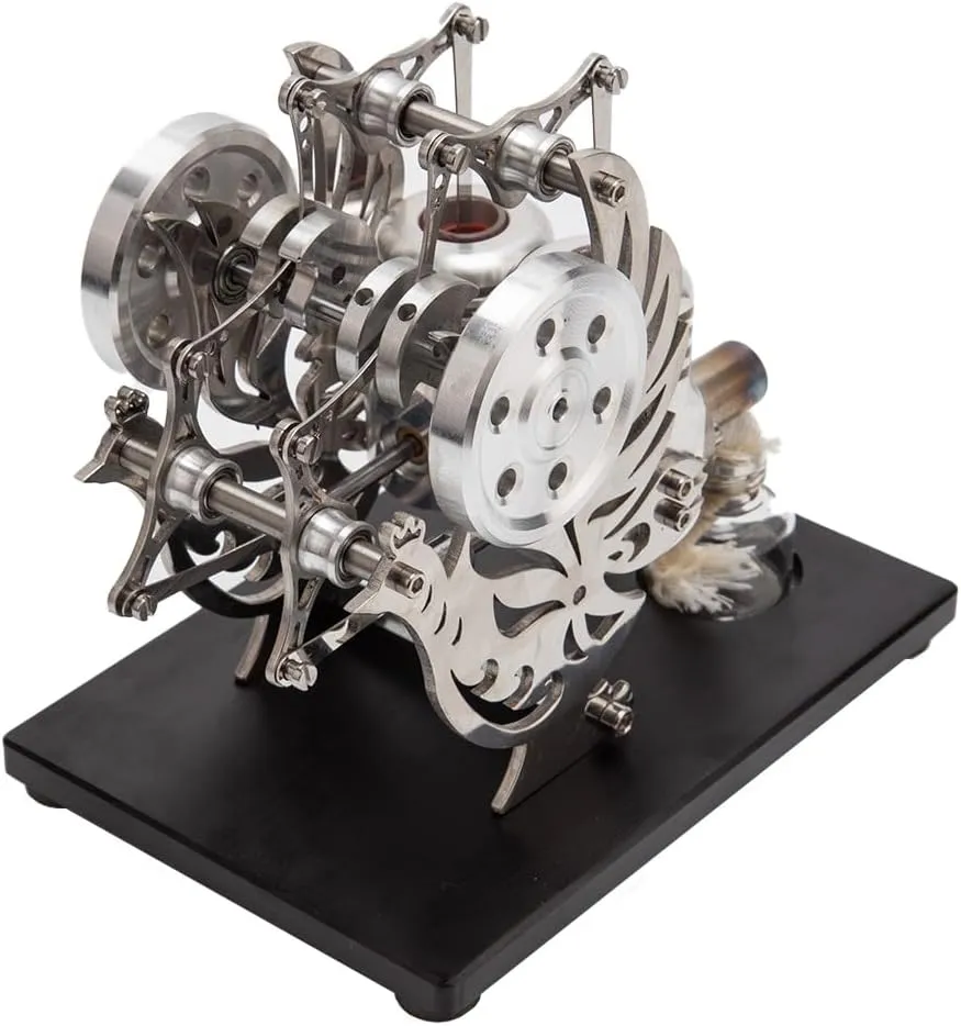 Stirling Engine Kit, Pigeon-Style Dual-Cylinder Dual-Piston Hot Air Stirling Engine Model, Physics Science Experiment Christmas and Birthday Gifts for Youth Adult